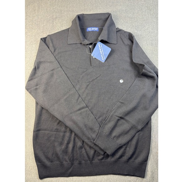 John Ashford Mens Extra Fine Merino Wool Polo‎ Shirt Knitwear Black Medium - Picture 1 of 11